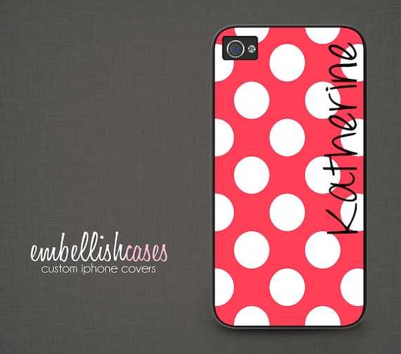iPhone 4 Case, monogram iPhone 4 case, polka dots iPhone 4s case, personalized with your name - 257