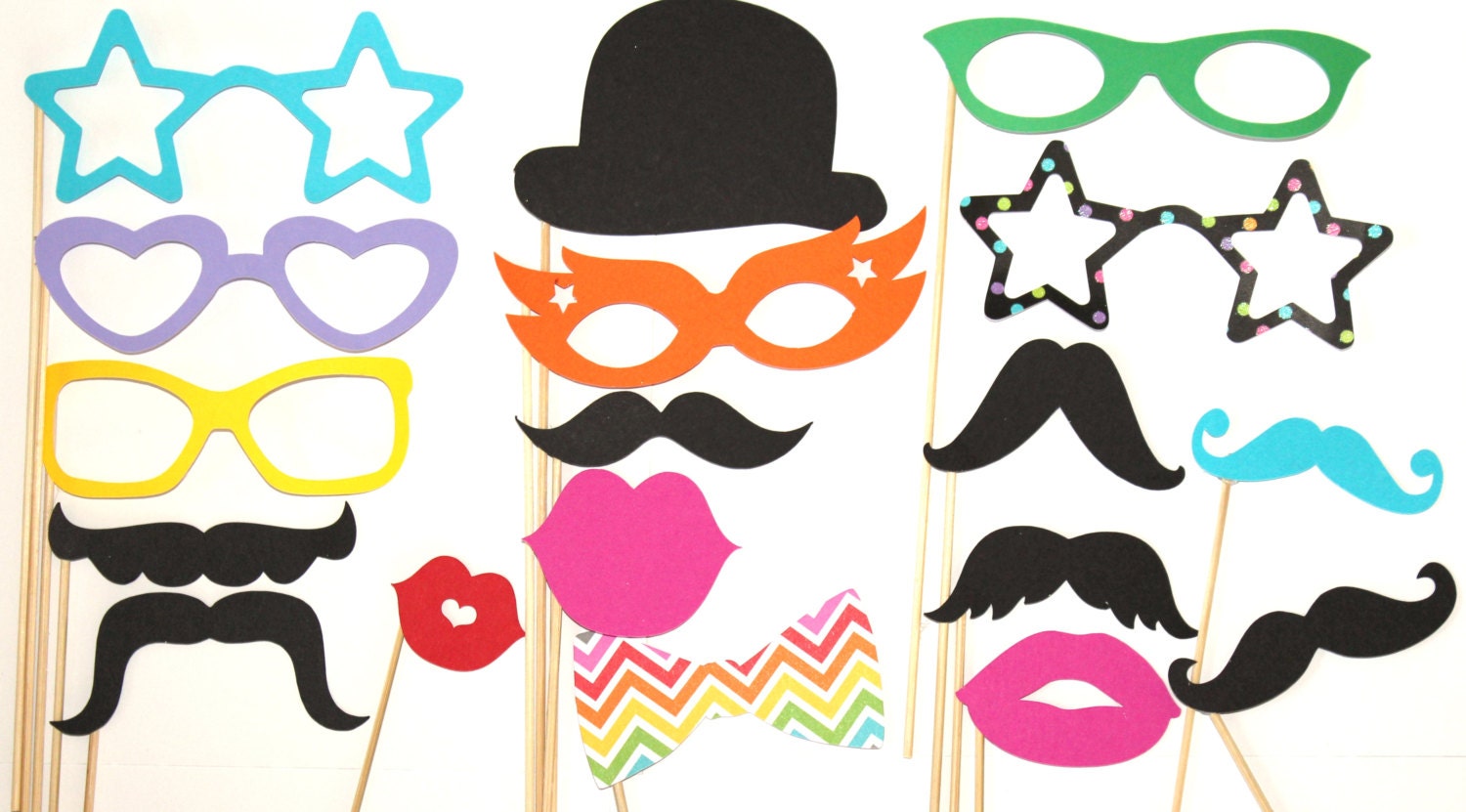 18 Photo Booth Props, Rainbow, Wedding Props, Lips and Mustaches, Gender Reveal, Rainbow Party, Wedding Props, Photobooth