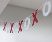 XOXO Valentines Banner- Red, Silver, Glitter. Valentin decoration. Paper garland prop. Love, lovers, kisses and hugs, romance, fun sign.
