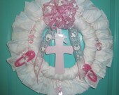 Baby Girl Pink Bless this Child Cross Diaper Wreath