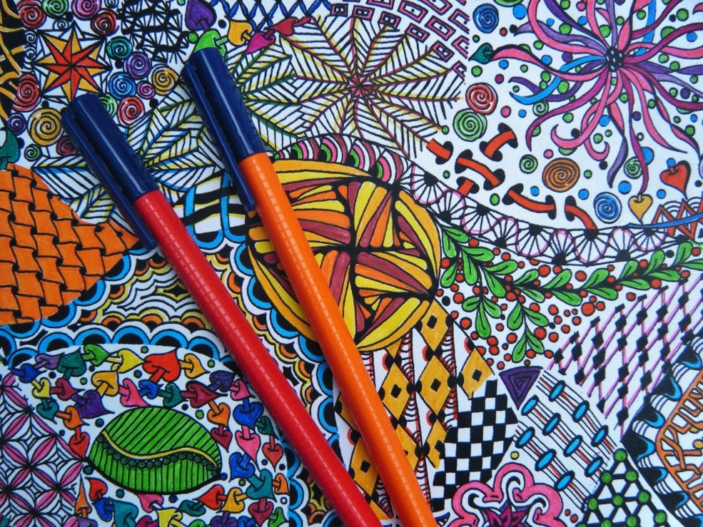 Zendoodle Coloring Page - Zentangle Inspired - Digital Download - Coloring Page 1