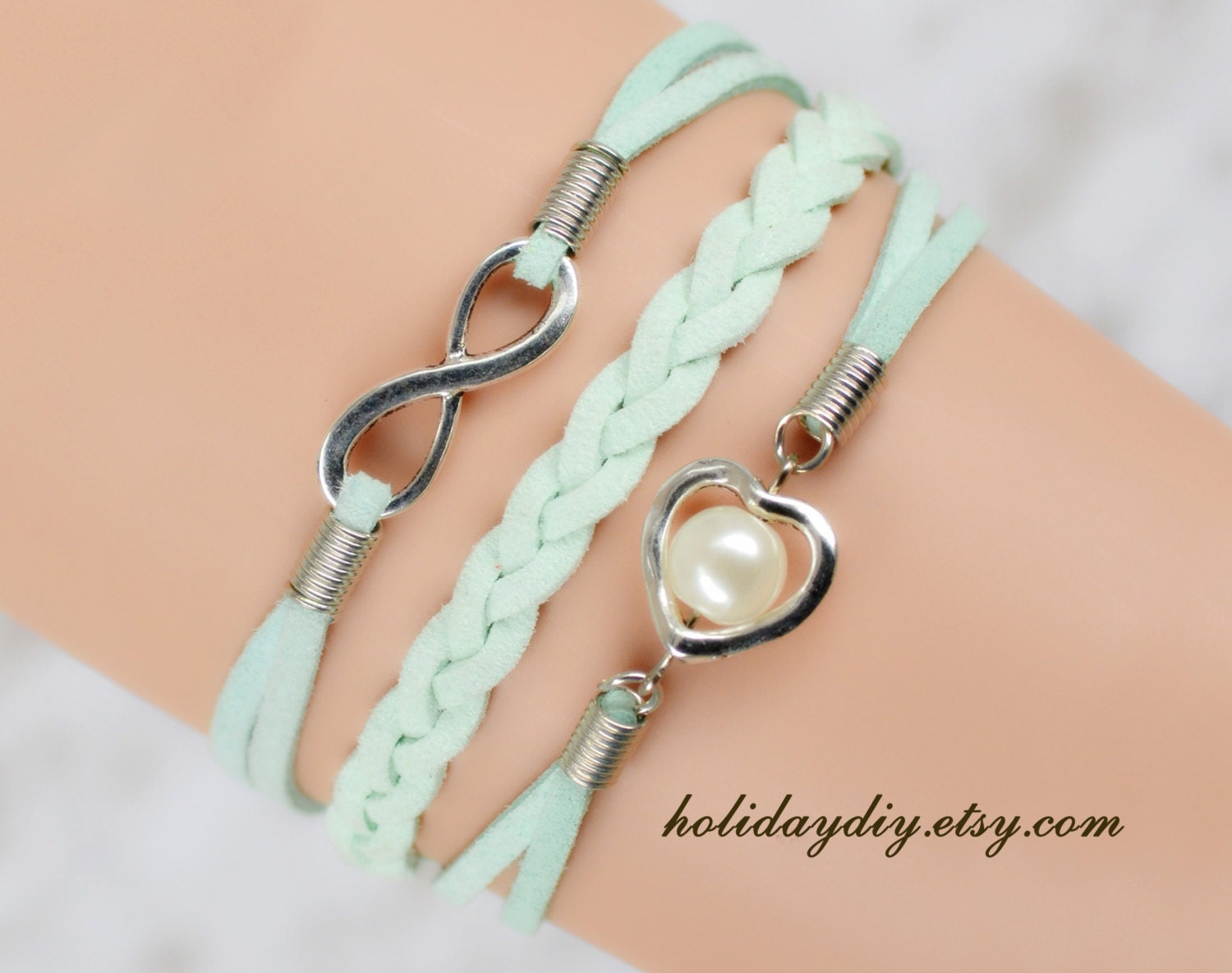 Best summer gift for girl,mint infinity heart bracelet,best bridesmaid gifts,tiffany blue bracelet,IB258
