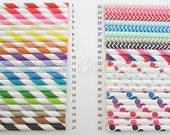 50 Paper Straws - Pick Your Colors - Mix and Match - Eco-Friendly Biodegradable Paper Straws - Striped Polka Dot Star - Wedding Party Shower