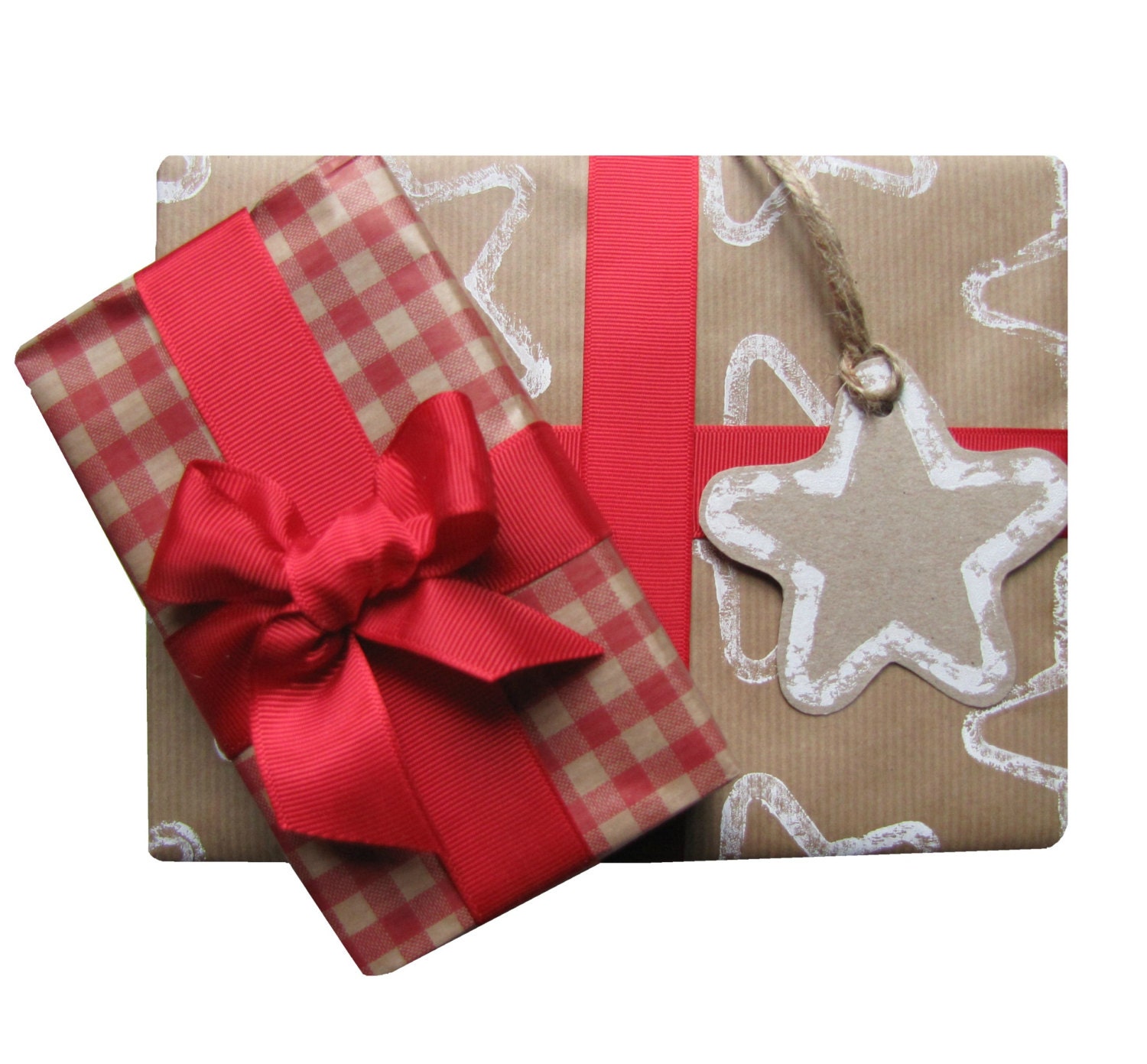 Gingham Stars Gift Wrap & Tag set