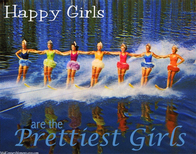 1950s Water Skiing Girls Retro Poster Photo Print Mid Century Modern Vintage Home Decor Wall Art 16x20 inches Bathing Beauties 50s Kitch