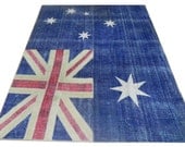 Unique Australian Flag design PATCHWORK Rug with Union Jack and stars, Handmade from OVERDYED Vintage Oriental Carpets, FREE Shipping