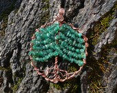 Redwood Tree of Life Pendant with solid dark green Adventurine chips. Made with upcycled copper wire