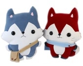 Plushie Sewing Pattern Bundle PDF Cute Soft Plush Toy - Husky Wolf & Fox Stuffed Animal 14"