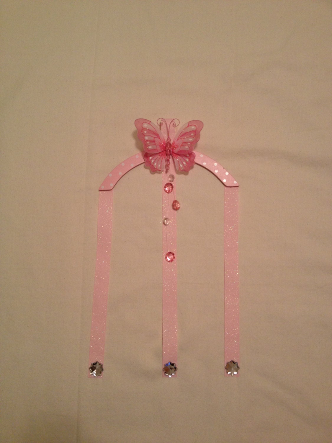 Pink White Butterfly Girls Bedroom Wooden Hairbow Holder Hair Bow Accessories Wall Decor