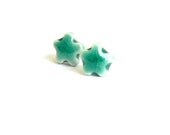 Mint Stud Earrings Aqua Ceramic Flower Tiny Ear Post