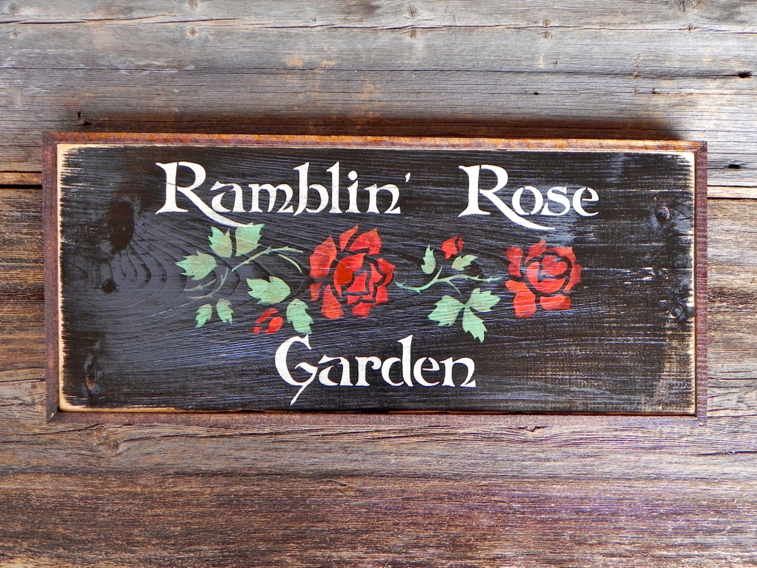 Ramblin' Rose Garden sign - Distressed Black - Home and Garden Signs and Decor - Rustic and Vintage Wall Hanging - Outdoor Signage