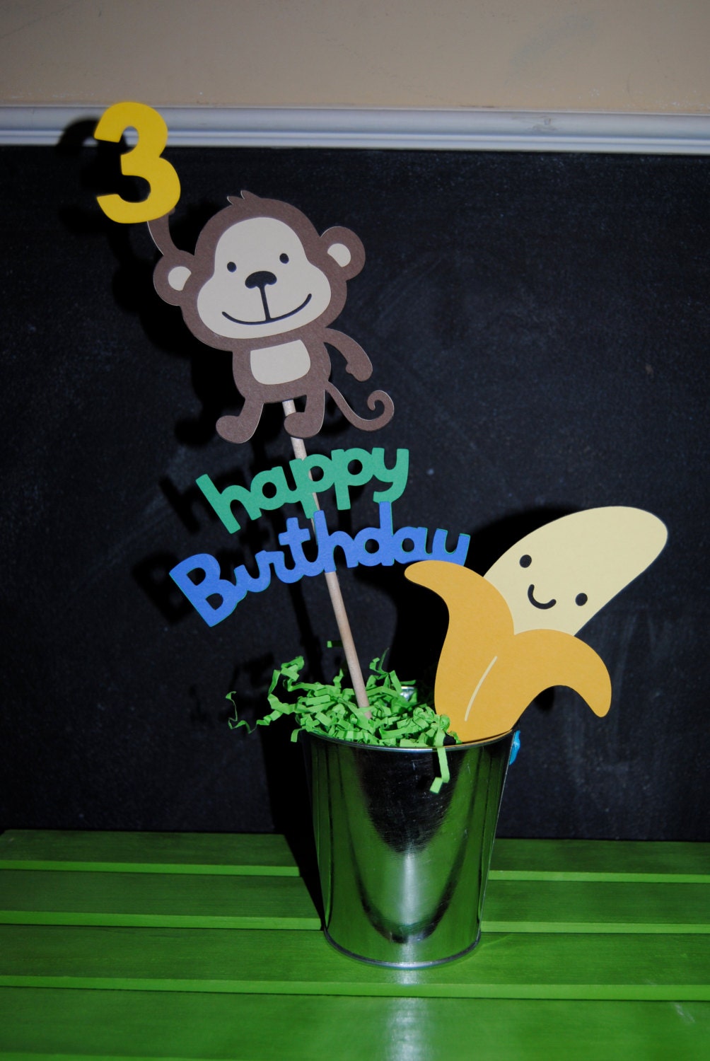 Monkey Centerpieces With Childs Age And Happy Birthday Sign