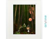digital illustration, art print, heart, love you to the moon, poster, kids art, love art, drawing print, - Girl with balloons
