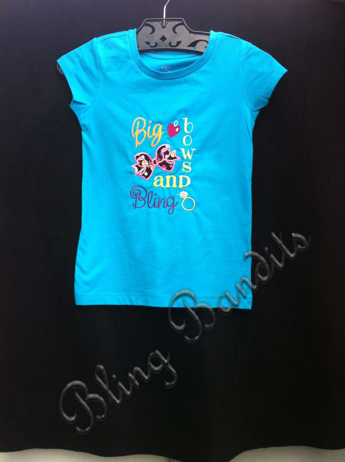 Childrens applique big bows and bling embroidered dress, or shirt.