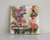 wildflower collage painting, floral wall hanging, mixed media art, wall decor by luellableu on etsy