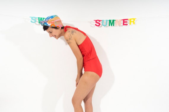 Neon swimsuit, Hot red Retro style super funky swimwear - ANNAKSHOP