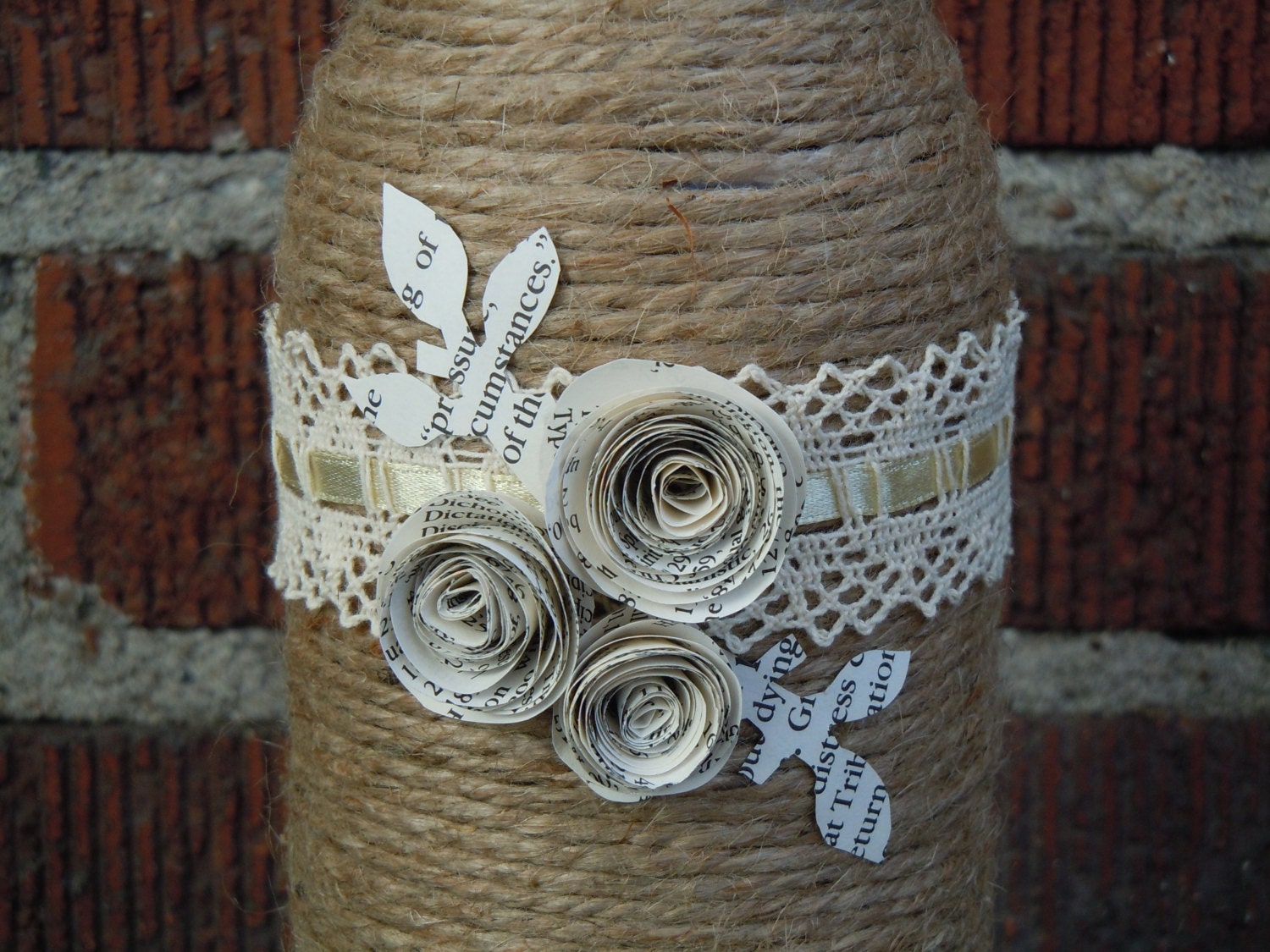 Twine Wrapped Wine Bottle with Decorative Paper Flowers