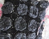 Crocheted Rose Flower Pillow Cover, Black Square Crochet Pillow Cover, with Gray Roses - 20 x 20", Handmade Pillow Cover, Artisan,