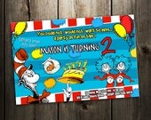 Cat in the hat birthday invitation party invites printable photo card baby shower custom digital file cat in the hat dr. seuss dr