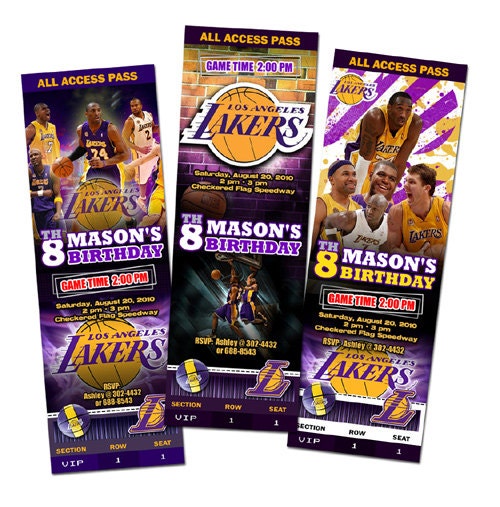 La Lakers Birthday Party Invitations Ticket photo cards custom baby 1st first - Digital File