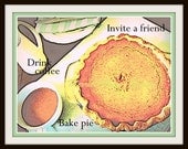 Pie Coffee Friend kitchen art orange pumpkin mint muted colors wall art 8x10 or 11x17 print