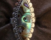 Sterling Silver Elipse Paua Shell (Abalone) Adjustable Size Ring