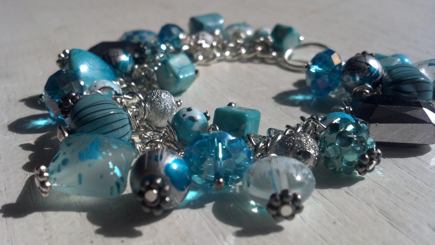 Handmade Light Baby Ocean Blue Crystal Beach Theme Beaded Charm Bracelet - Spring and Summer Trends