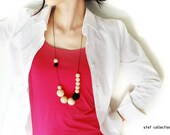 Black Necklace. Felt Ball Necklace. Wood Necklace. Long Necklace. Short Necklace. Modern Jewelry