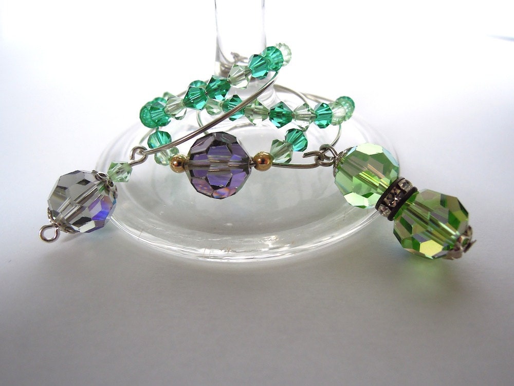 Emerald Forest Green Swarovski Crystal Wine Charms