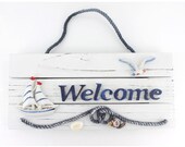 Handmade Home Decor Marine Style/Mediterranean Wood Door/Garden WELCOME Sign