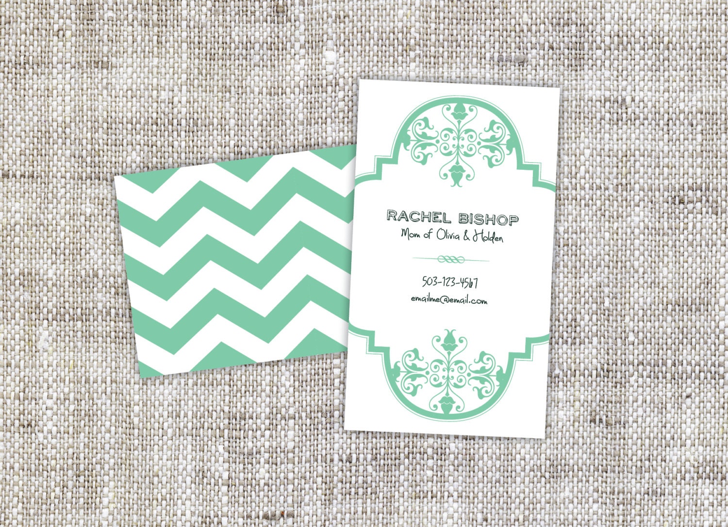 Teal Chevron PRINTABLE Personalized Calling or Business Cards