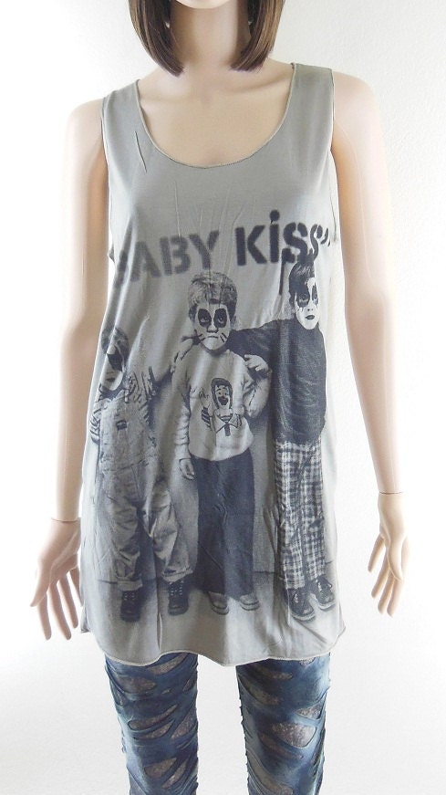 Baby Kiss Band shirt hard rock shirts heavy metal shirts tank top women shirts tunic top sleeveless unisex shirt gray shirt size M
