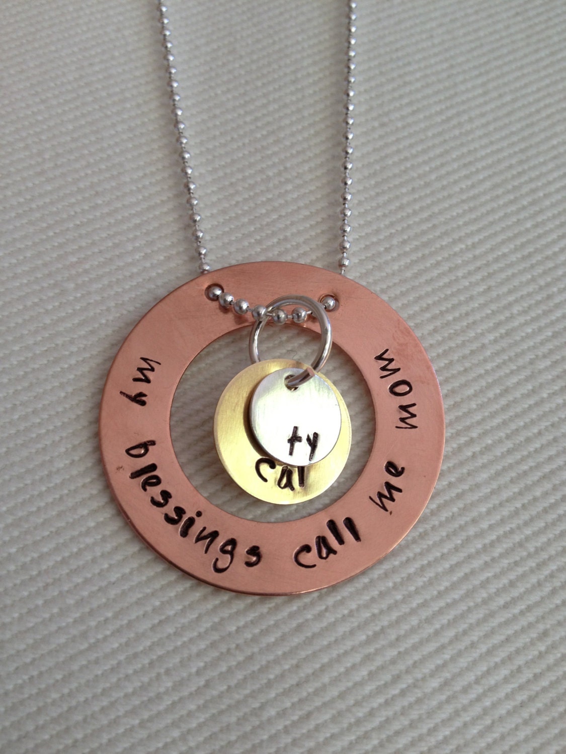 My Blessings- Personalized, Hand Stamped Sterling Silver, Copper and Brass Family Charm Necklace