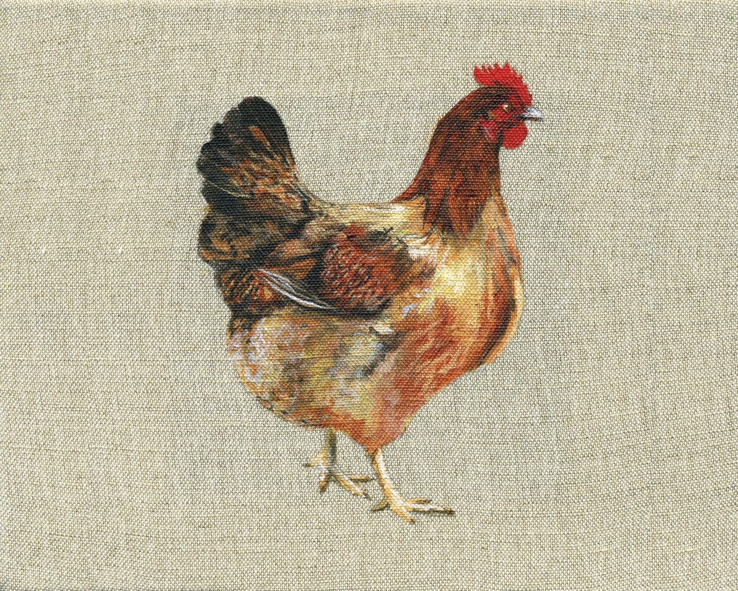 Little Red Hen - Print of Original Painting on Irish Linen.  8x10 inches Art Print Bird Art Ireland