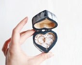 Rustic style heart shaped wedding ring box "Classic Wedding Colors" - Heart, navy blue, white, ring bearer box, wooden box, shabby chic