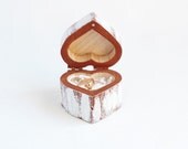 Rustic style heart shaped wedding ring box "Rustic Wedding" - Heart, brown, white, ring bearer box, wooden box, shabby chic