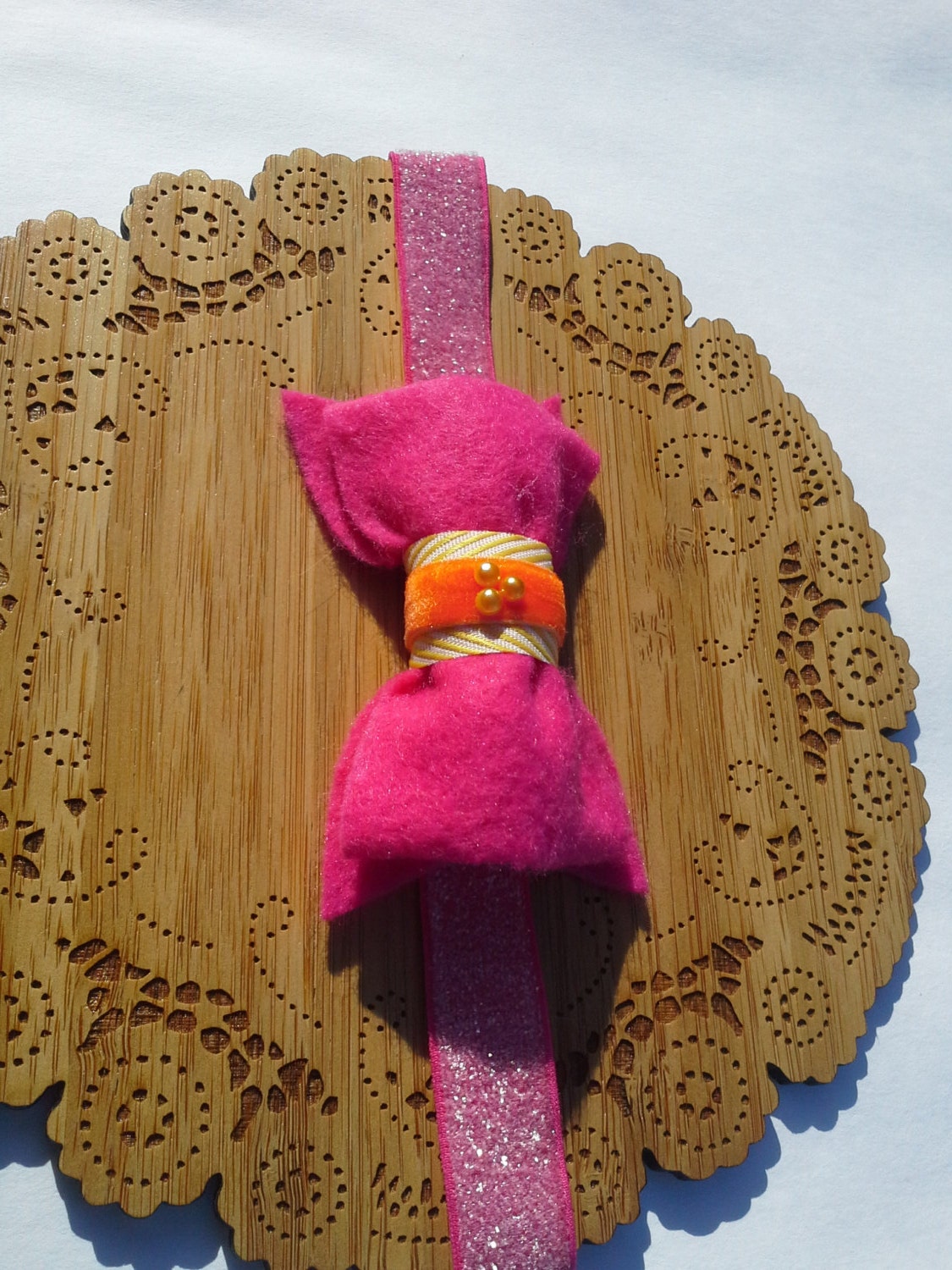 Summer Headband, Bright Pink Bow with Velvet Ribbon, Glitter, Girl, Infant, Toddler, Photoshoot Prop, Summer Clip