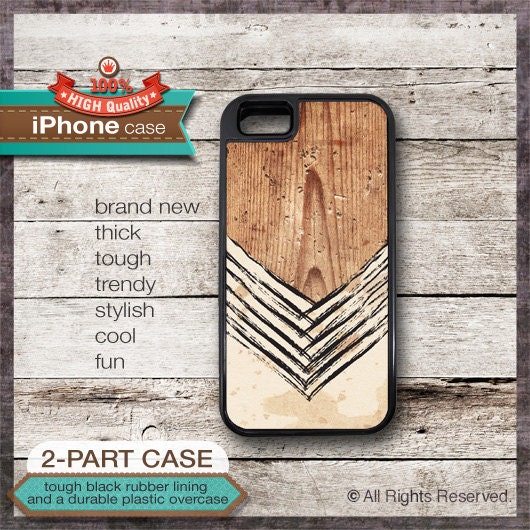 TOUGH iPhone 4 & 4s - iPhone 5 Case Accessory - Chevron on Wood Design 01