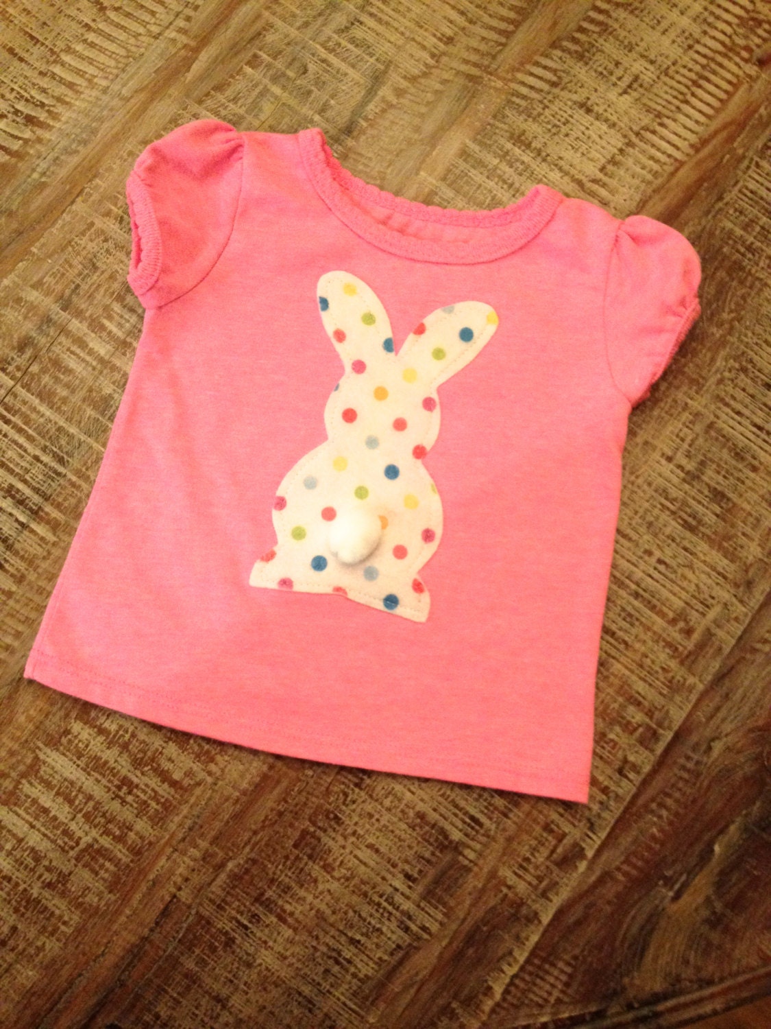 Handmade short sleeve felt easter bunny t-shirt. Available in sizes 12 months-5T.