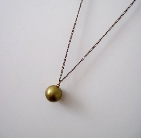 Vintage Brass Ball Globe Brass Locket Necklace
