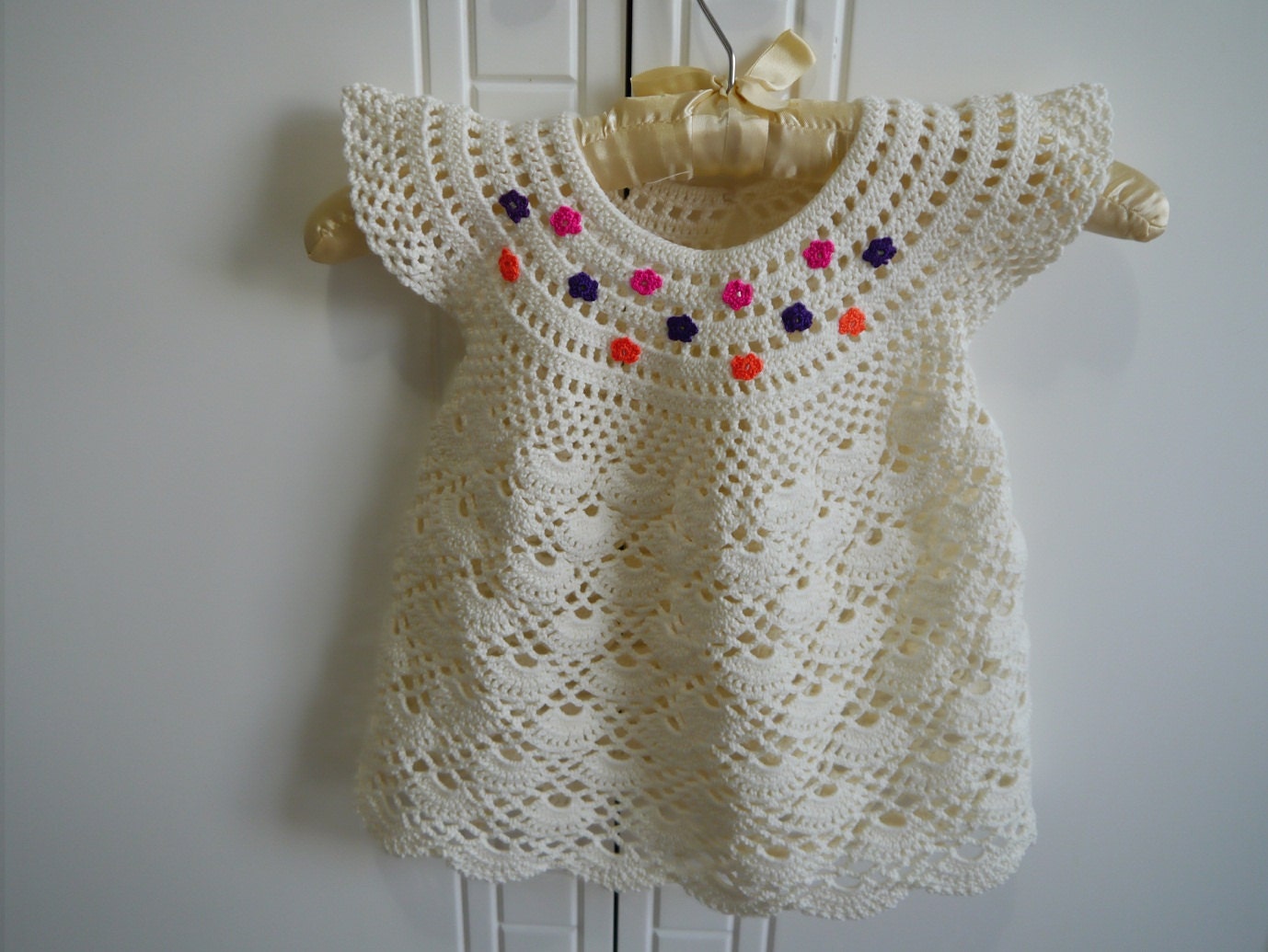 Handmade crochet toddler dress, crochet baby girl dress, Pinafore