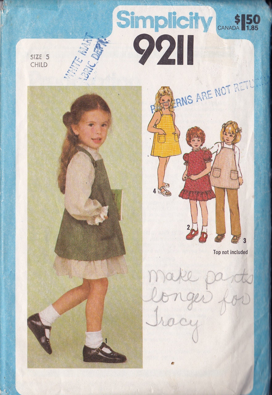 Vintage Girls Jumper Dress and Pants Pattern Simplicity 9211