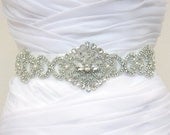 FIONA - Exquisite Bridal Couture Crystal Bridal Sash, Wedding Beaded Sash Belt, Rhinestone Pearls Bridal Belt