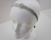 Great Gatsby 1920s Flapper Bridesmaid Gifts Beaded Art Deco Headband Silver Bridal Fascinator Gray Velvet Ribbon by GothamCityStyle