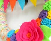 Felt and Yarn Wreath: 12inch "Color Splash Banner" and FREE Micro Wreath