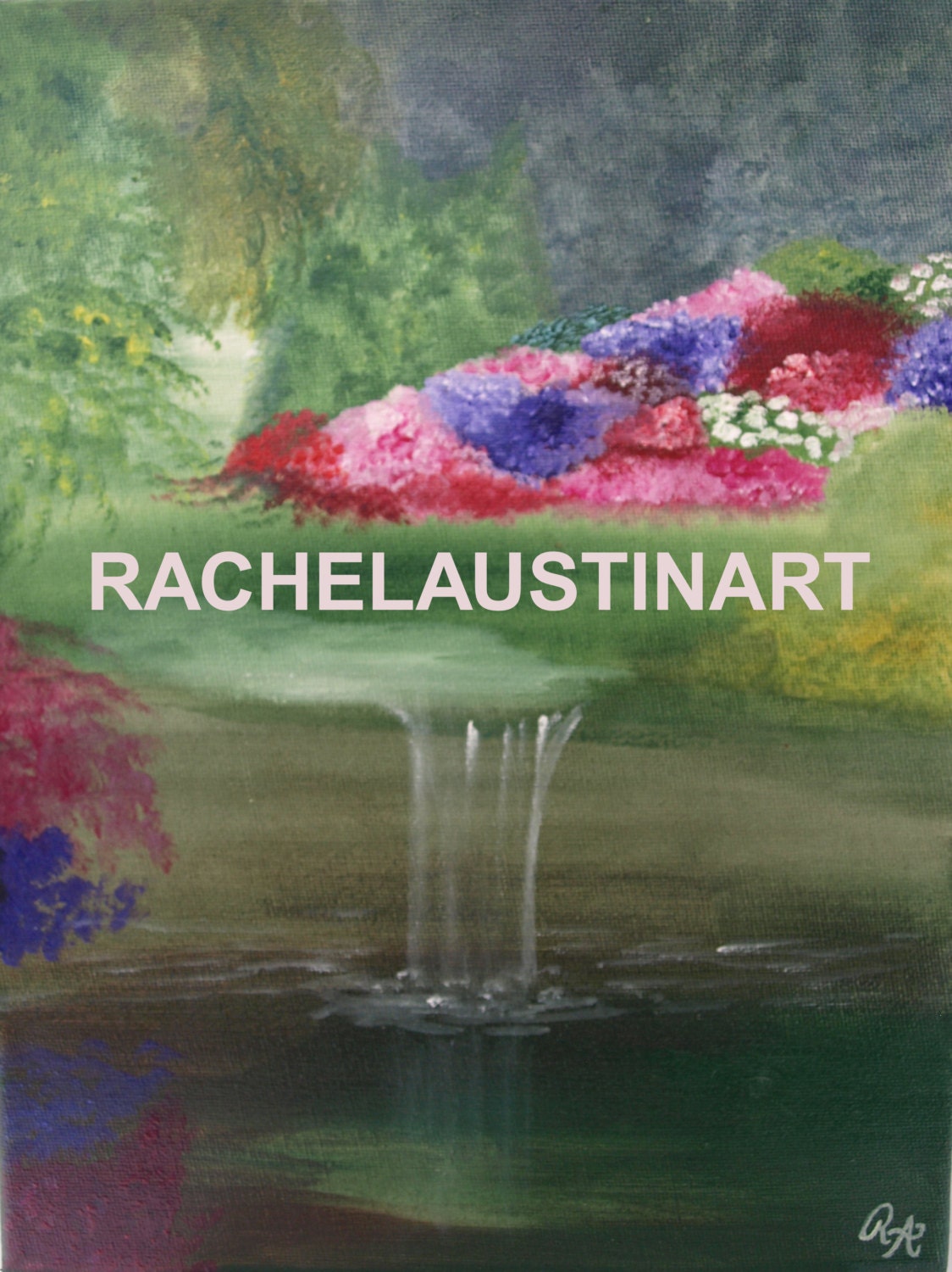 Spring Waterfall Original acrylic painting- folk art