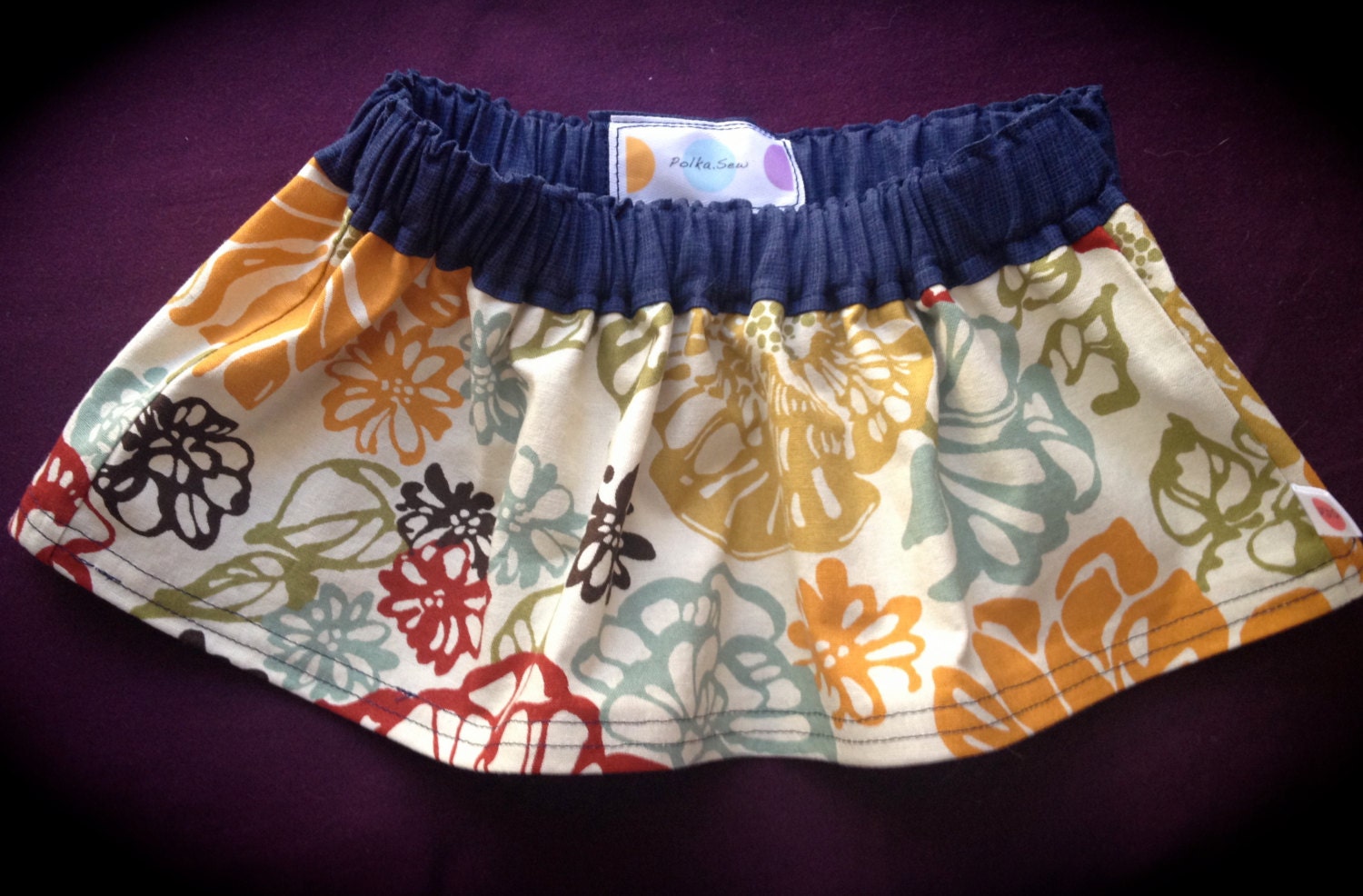 Baby Girls Multicolored Flowered Flouncy Skirt: Size 3 Months, 100% Cotton Flower Fabric, Elastic Waist