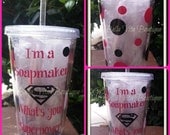 Soapmaker Tumbler-16 oz. Acrylic Tumbler -I'm a Soapmaker. What's your Superpower-  Black and Pink Polka Dots Makes a Great Birthday Gift