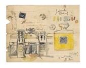Chanel poster, Paris rue Cambon House of Chanel watercolor painting on vintage parisian letter, 11X14 art print, french perfume poster