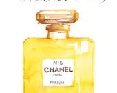 Chanel perfume bottle watercolor painting, 11X14 print, french fine art poster, No 5, Couture, Paris decor